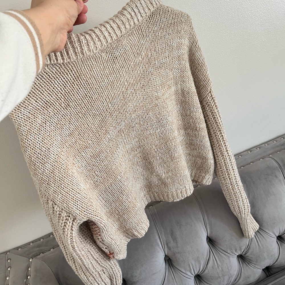 Freshman Beige and Rust Bohemian V-Neck Academy preppy cropped Sweater S - Picture 5 of 8